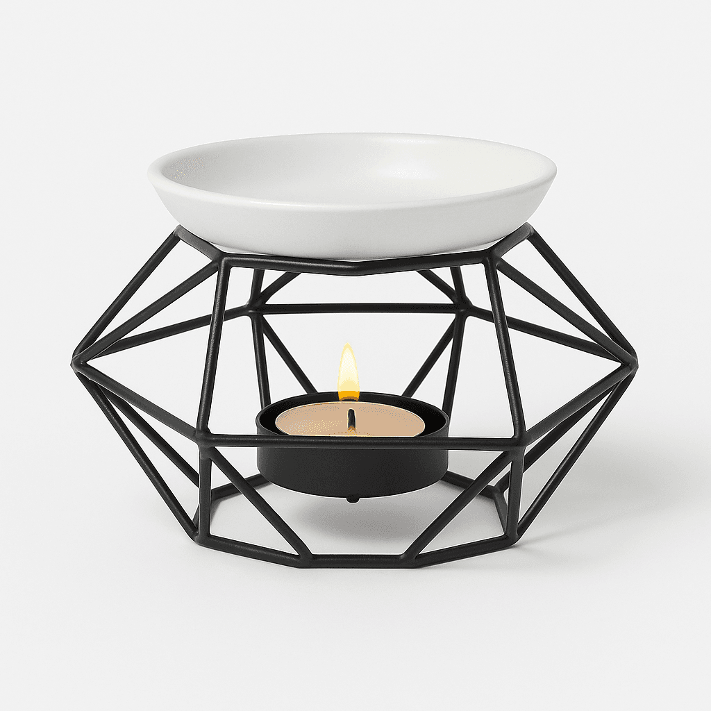 Stylowy Kominek Zapachowy do Olejków Eterycznych – Żelazny Stojak + Ceramiczna Misa