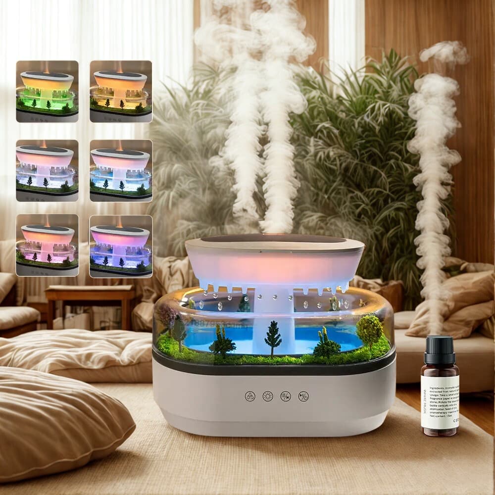 Raindrop Aroma – Nawilżacz Powietrza z Efektem Deszczu, Aromaterapią, Lampką LED i Białym Szumem
